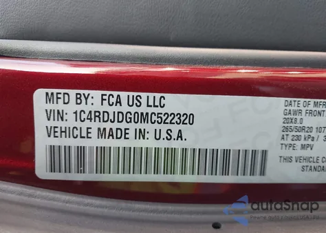 2021 Dodge Durango Gt Plus Awd from USA, damaged, VIN 1C4RDJDG0MC522320